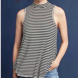 Anthro Ribbed Tank Top Striped Mock Neck